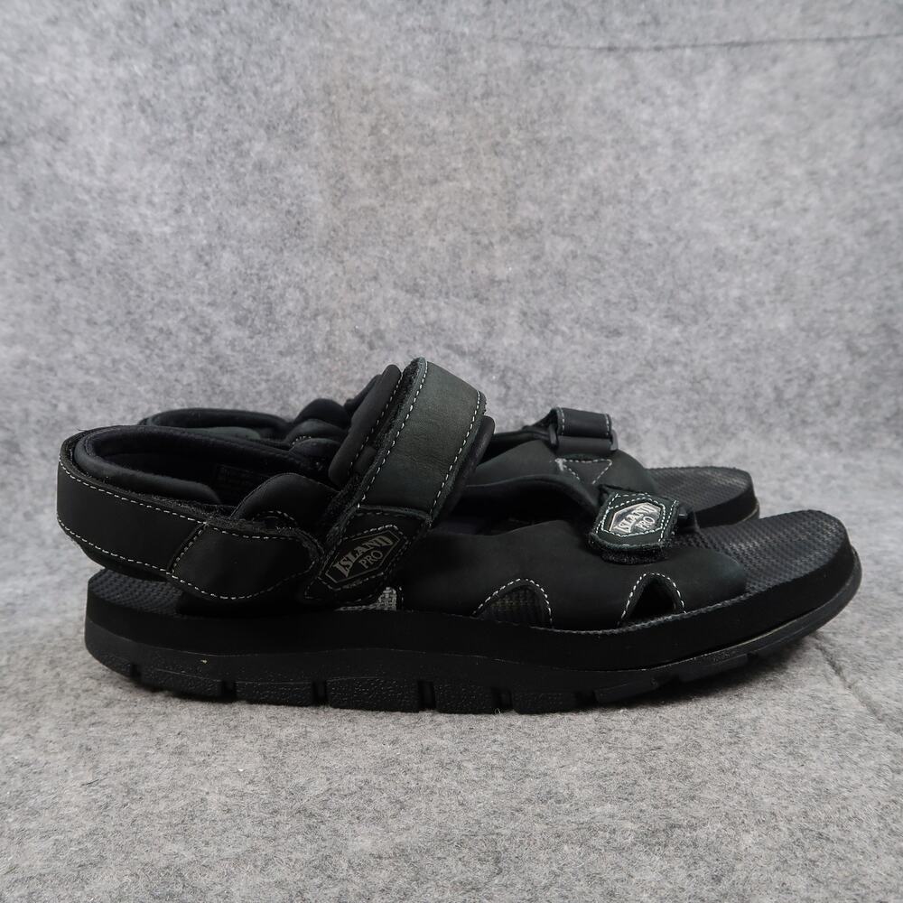 Island Pro Shoes Mens 10 Sandals Sport Active Casual Adjustable Straps Black